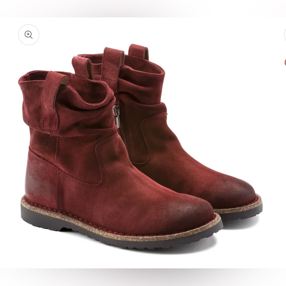 Birkenstock Luton Port Wine Suede Ankle Boots Burgundy Red Side Zip